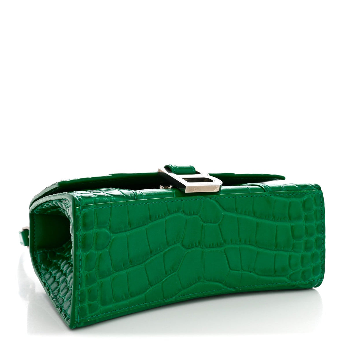 Shiny Calfskin Crocodile Embossed Hourglass Top Handle Bag XS Jade