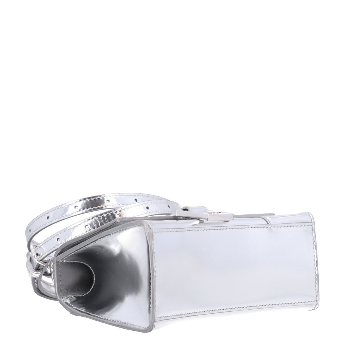 Metallic Calfskin Hourglass Top Handle Bag XS Silver