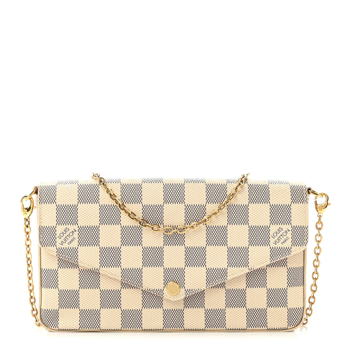Damier Azur Pochette Felicie Chain Wallet Rose Ballerine