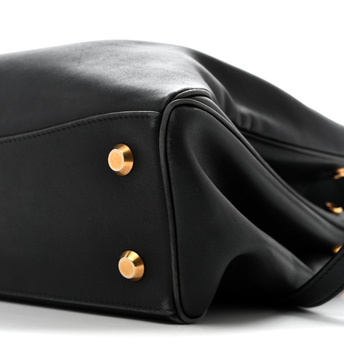 Natural Smooth Calfskin Medium Rodeo Top Handle Handbag Black