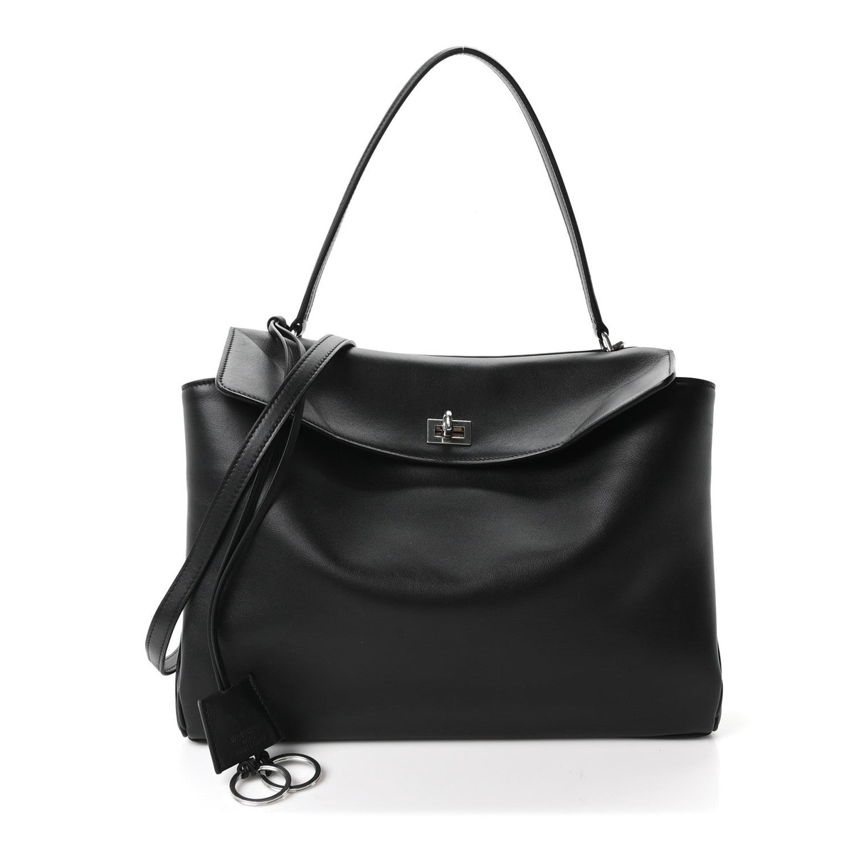 Natural Smooth Calfskin Medium Rodeo Top Handle Handbag Black