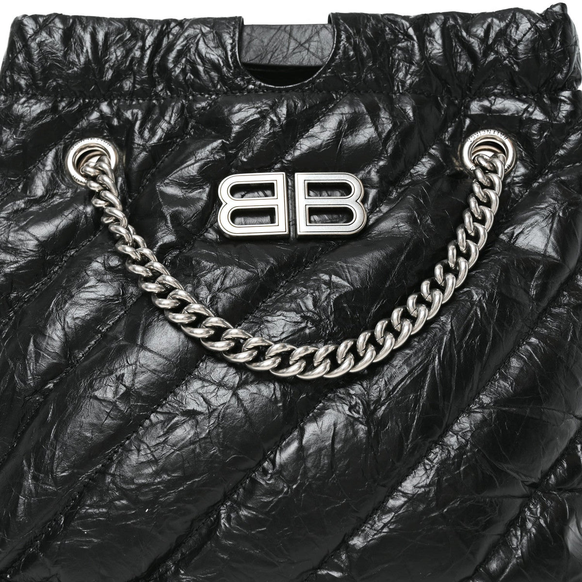 Crushed Calfskin Quilted Crush Small Tote Bag Black