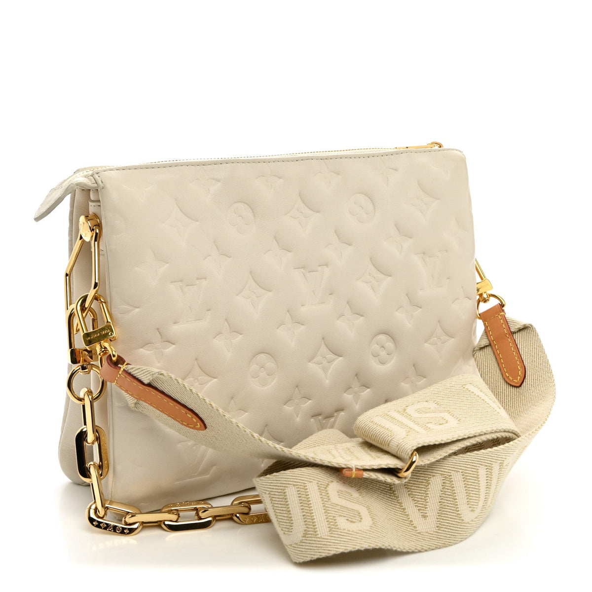 Lambskin Embossed Monogram Coussin PM Beige Cream