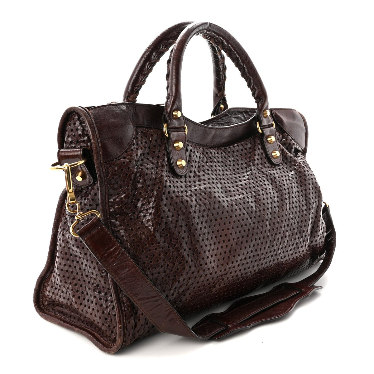 Agneau Classic Gold Hardware Perforated Dot City Charbon