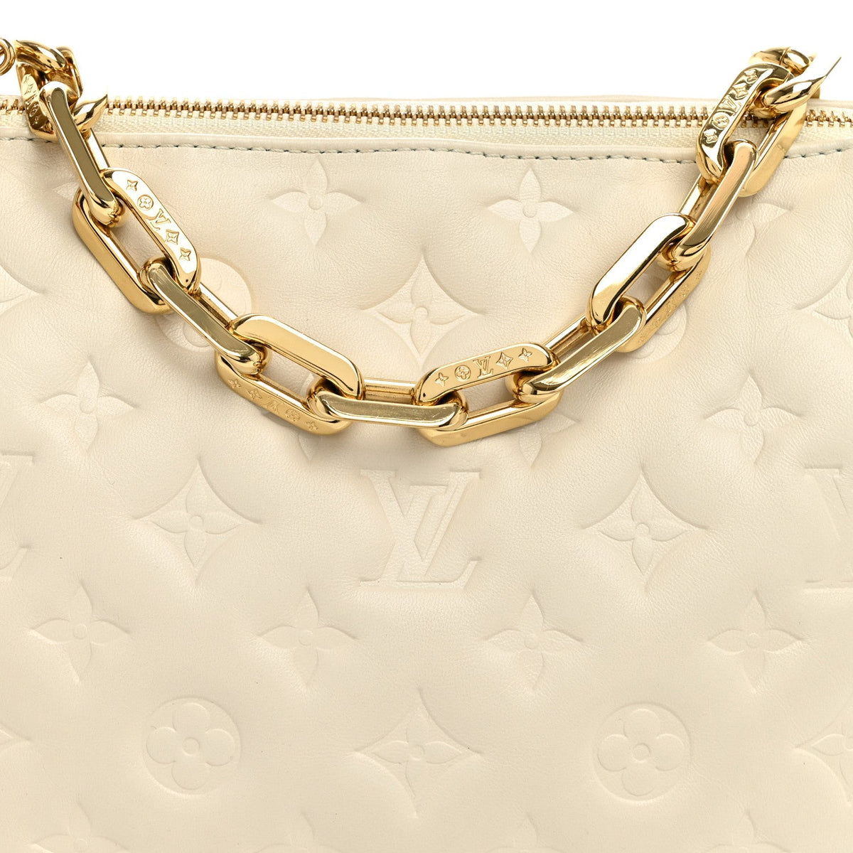 Lambskin Embossed Monogram Coussin PM Beige Cream