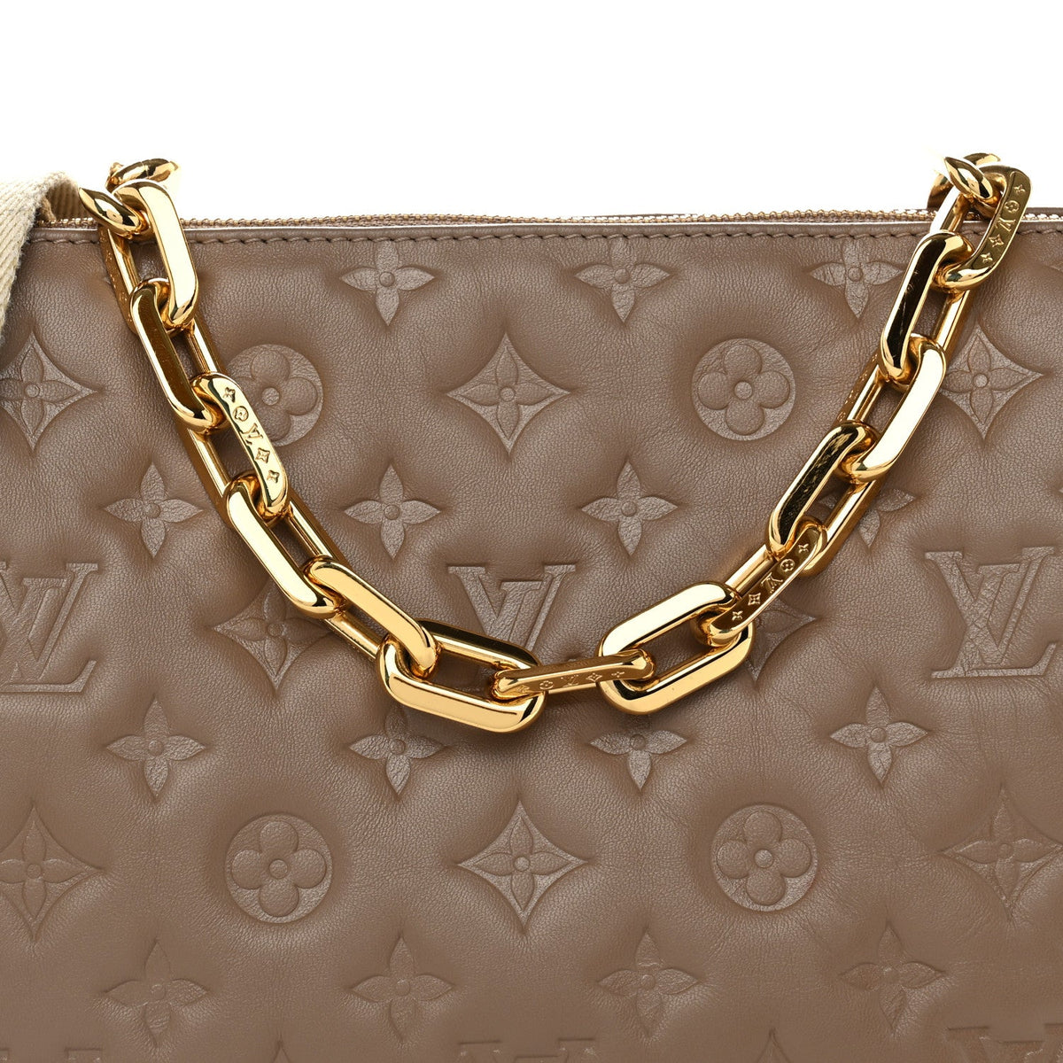 Lambskin Embossed Monogram Coussin PM Taupe