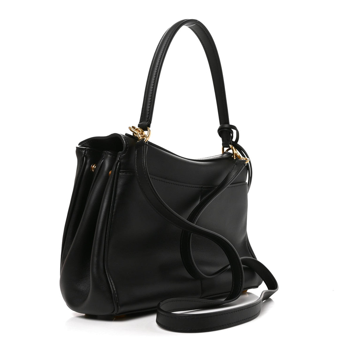 Natural Smooth Calfskin Medium Rodeo Top Handle Handbag Black