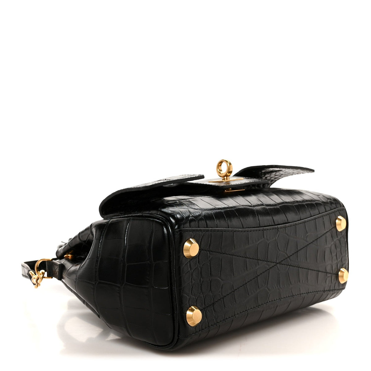 Calfskin Crocodile Embossed Mini Bel Air Carry All Bag Black