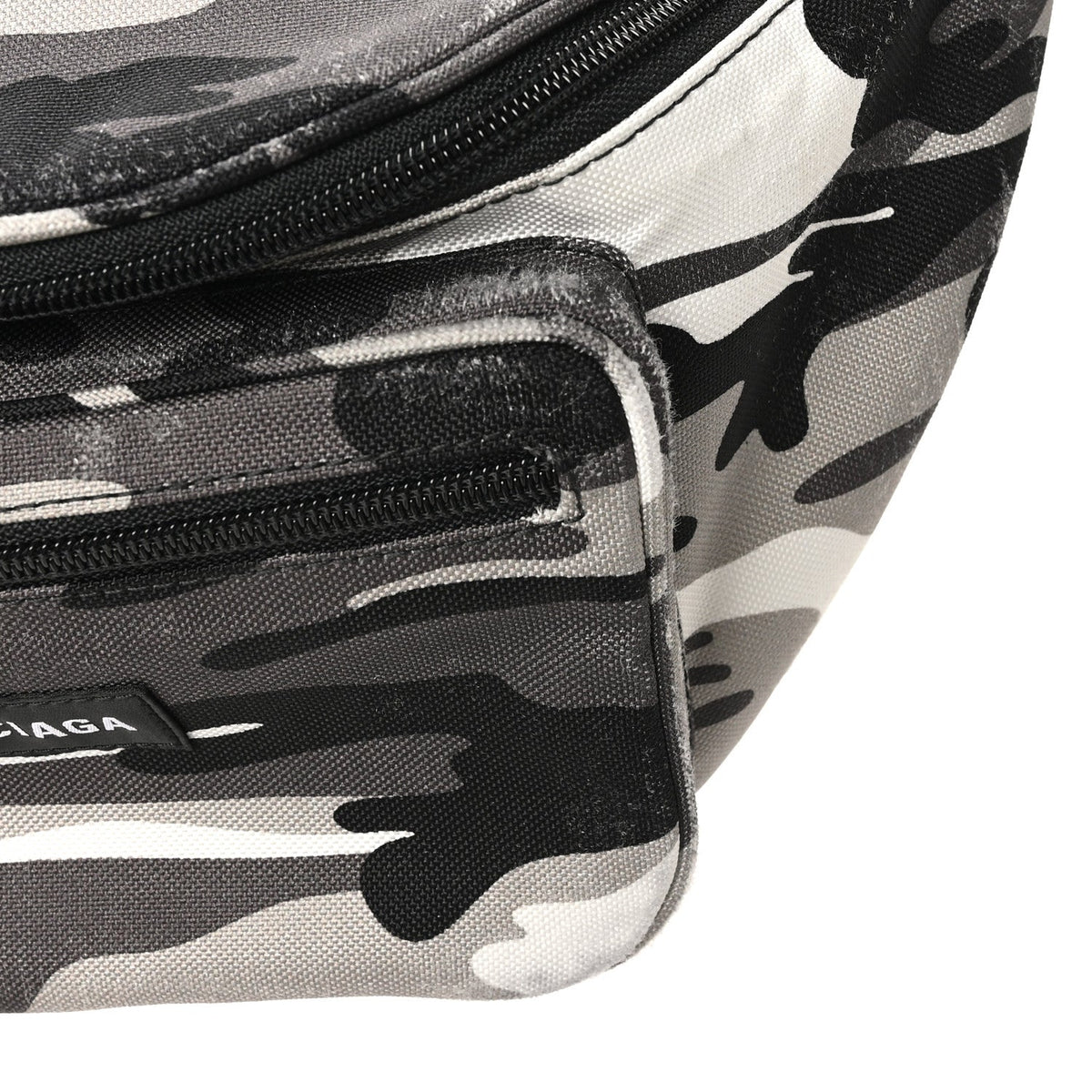 Distressed Nylon Canvas Camo Logo Explorer Beltpack Black White Gray