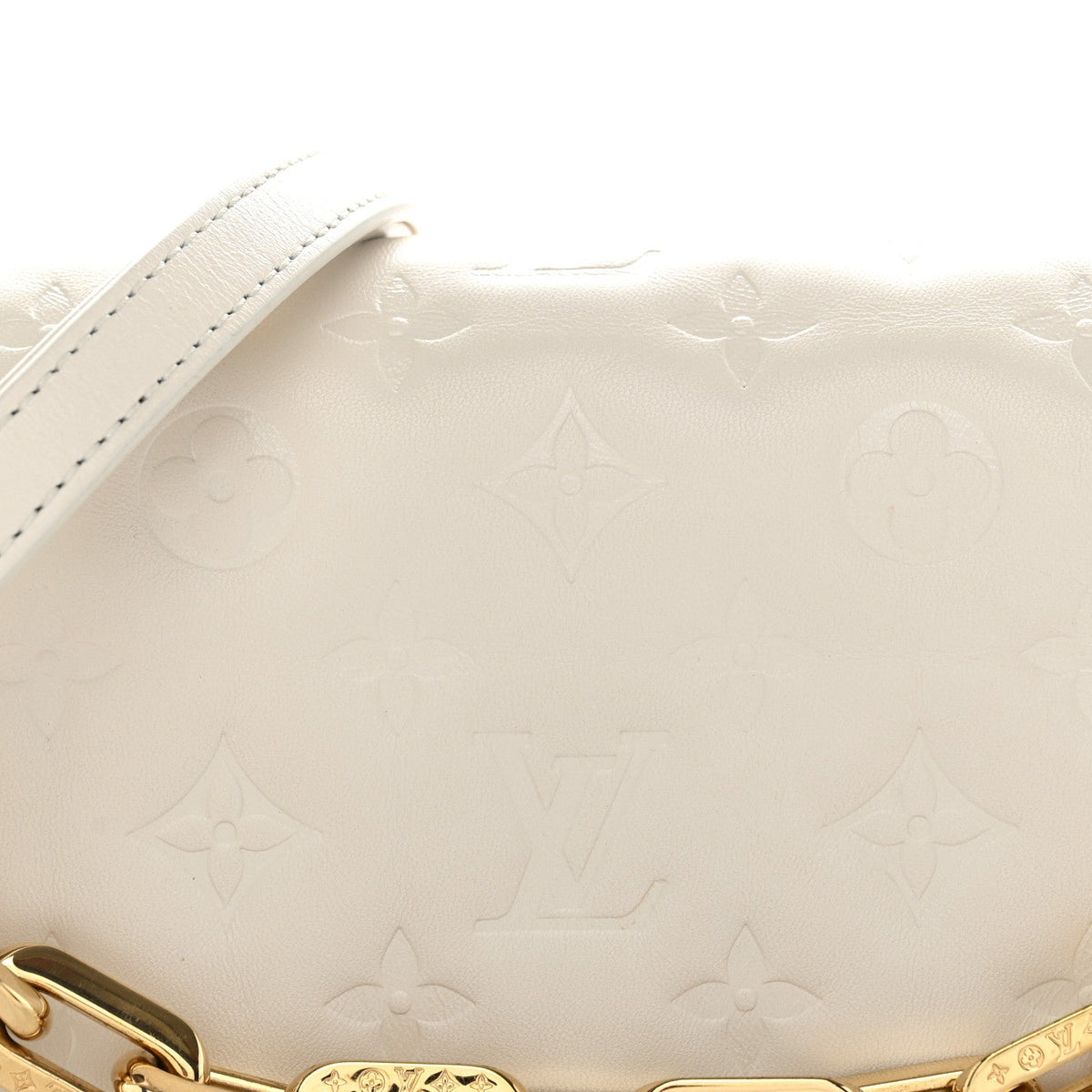 Lambskin Embossed Monogram Pochette Coussin Crossbody Cream