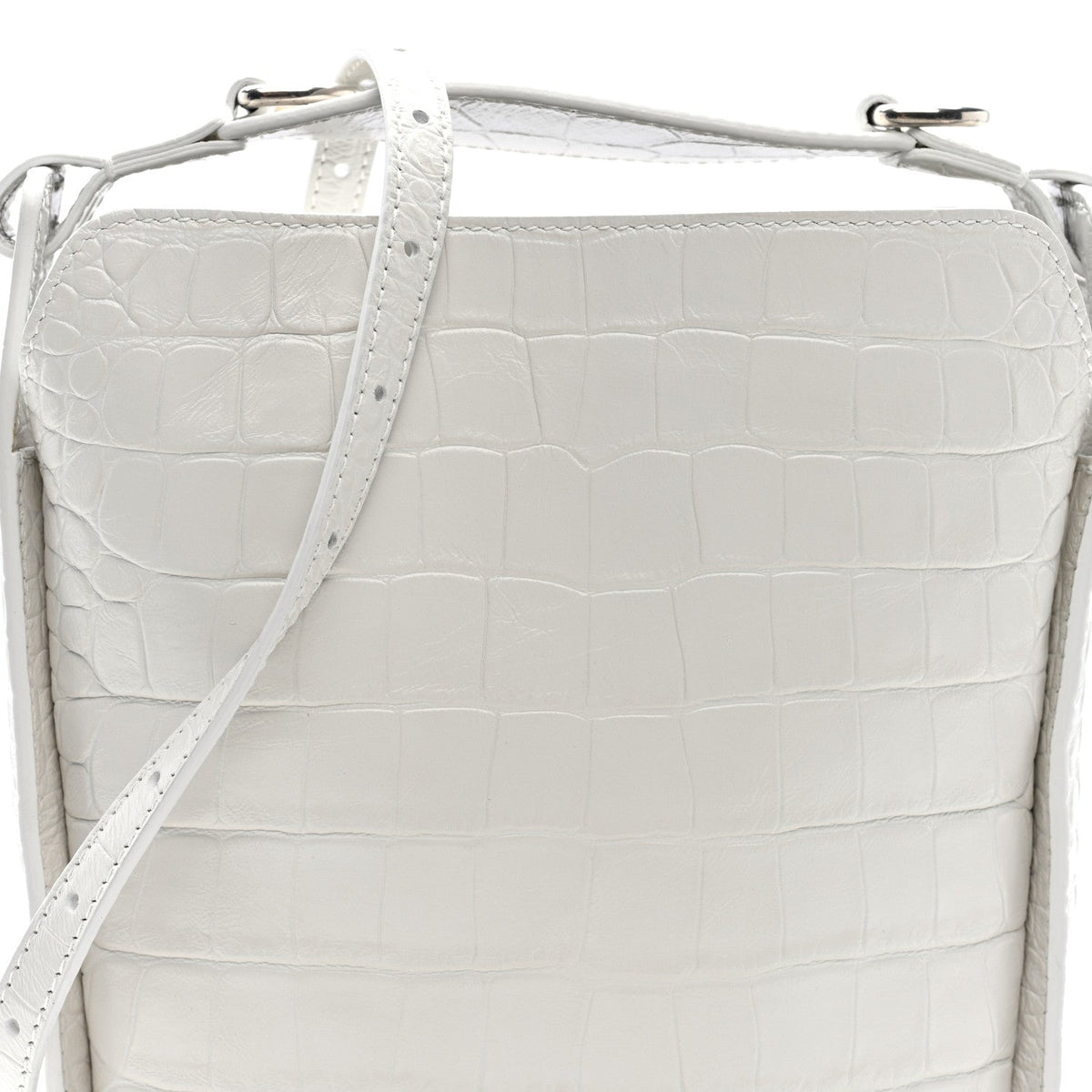 Calfskin Logo Crocodile Embossed XS Tool 2.0 North-South Tote White Black