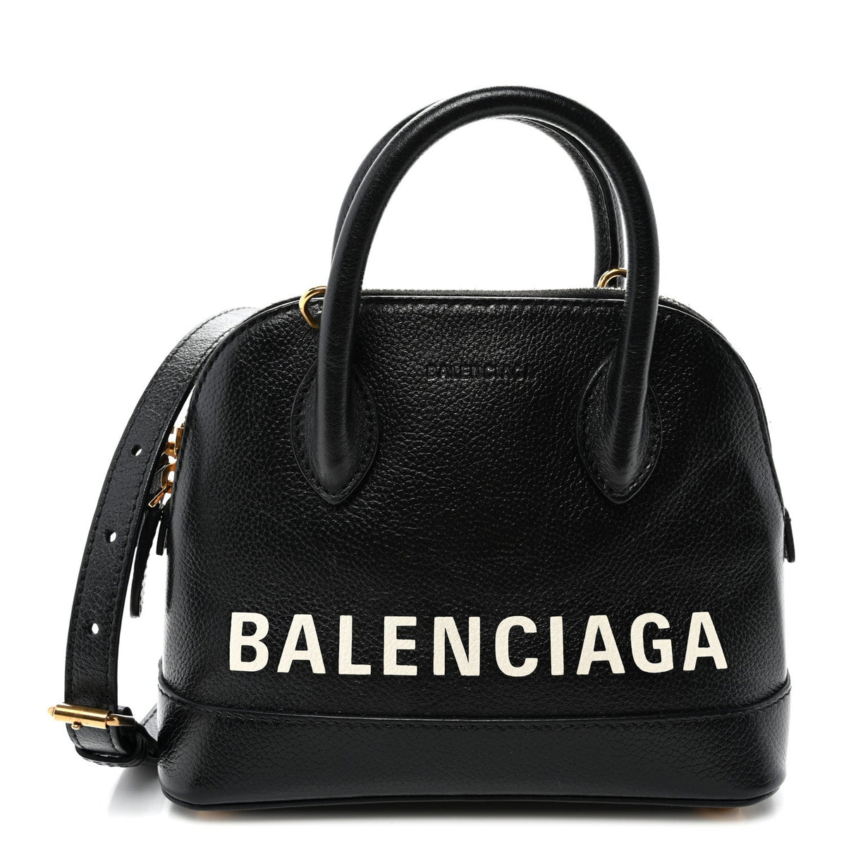 Signature Grained Calfskin Logo XXS Ville Top Handle Bag Black White