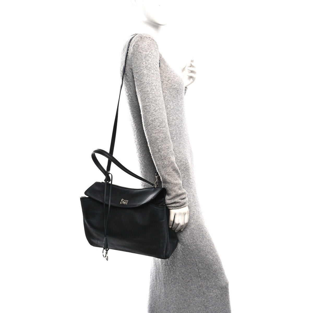 Natural Smooth Calfskin Medium Rodeo Top Handle Handbag Black