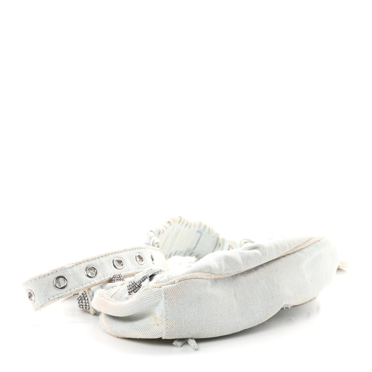 Washed Frayed Denim Crystal XS Le Cagole Shoulder Bag Pale Blue
