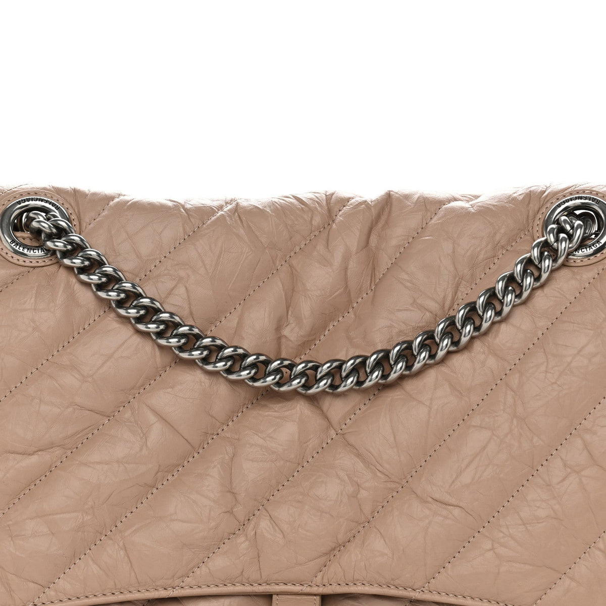 Crushed Calfskin Quilted Silver Hardware Large Crush Chain Bag Nude