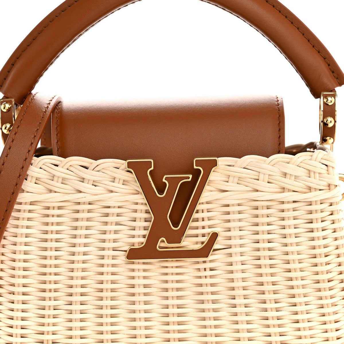 Rattan Calfskin Capucines Mini Brown