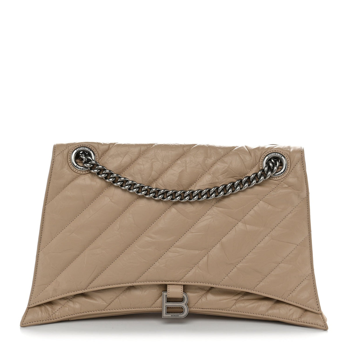 Crushed Calfskin Quilted Large Crush Chain Bag Nude