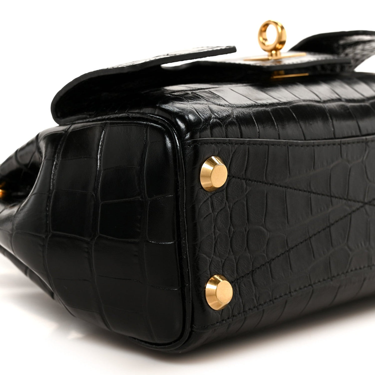 Calfskin Crocodile Embossed Mini Bel Air Carry All Bag Black