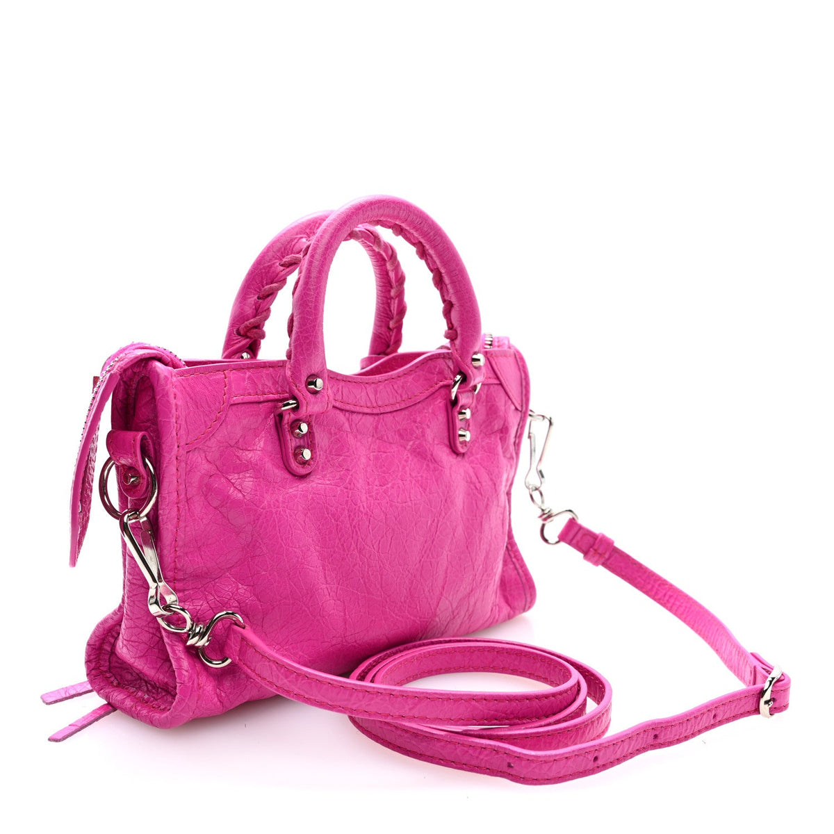 Agneau Classic Silver Hardware Nano City Fuchsia