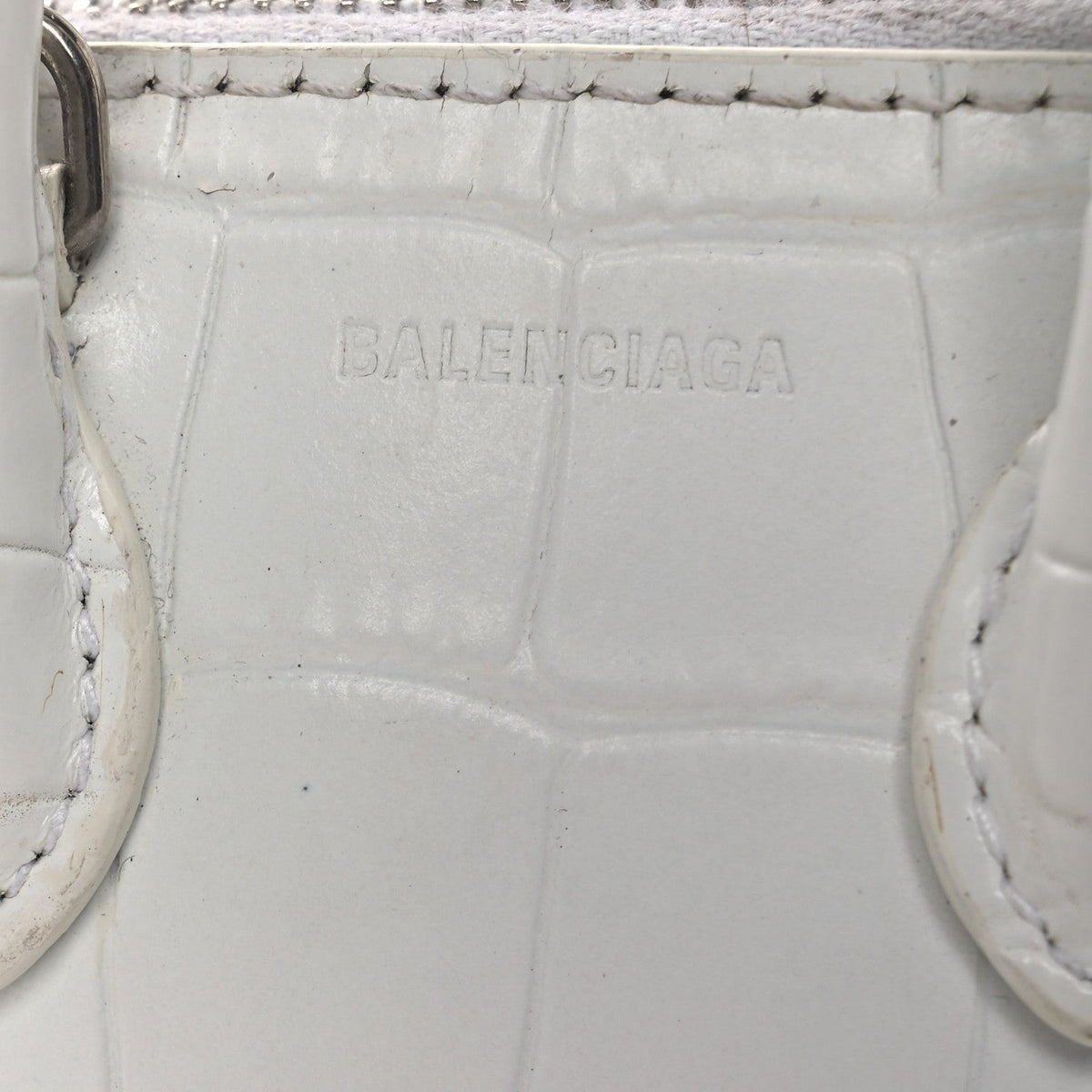 Calfskin Logo Crocodile Embossed Mini Ville Top Handle Bag White Black