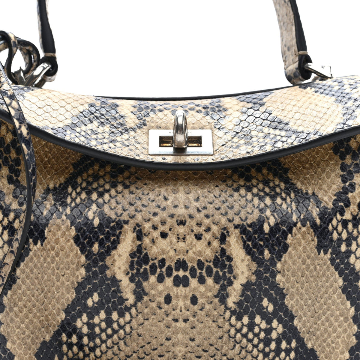 Snakeskin Embossed Calfskin Mini Rodeo Top Handle Handbag Natural