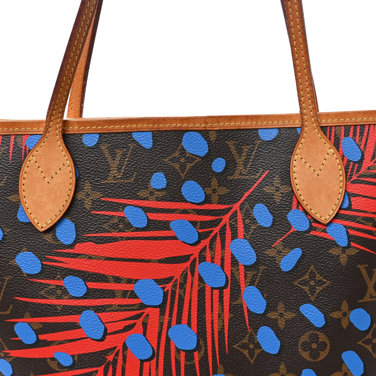 Monogram Jungle Dots Neo Neverfull MM Coquelicot Denim