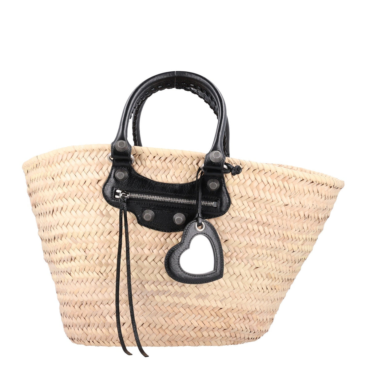 Raffia Woven Medium Le Cagole Tote Bag Black Natural