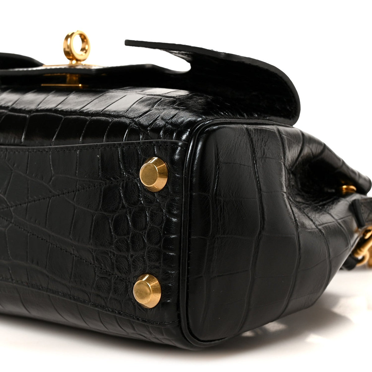 Calfskin Crocodile Embossed Mini Bel Air Carry All Bag Black