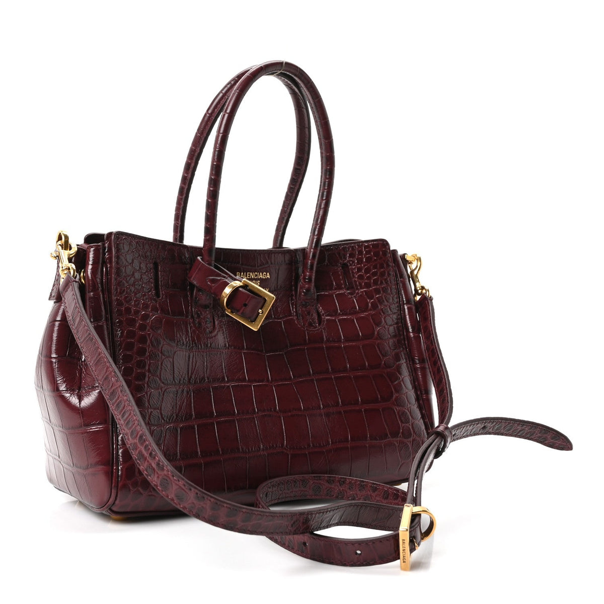 Calfskin Crocodile Embossed Mini Bel Air Carry All Bag Dark Burgundy